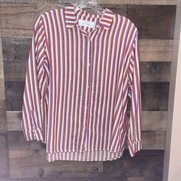 THE GREAT. The Campus Shirt in Red & White Stripe - Picture 2 of 6